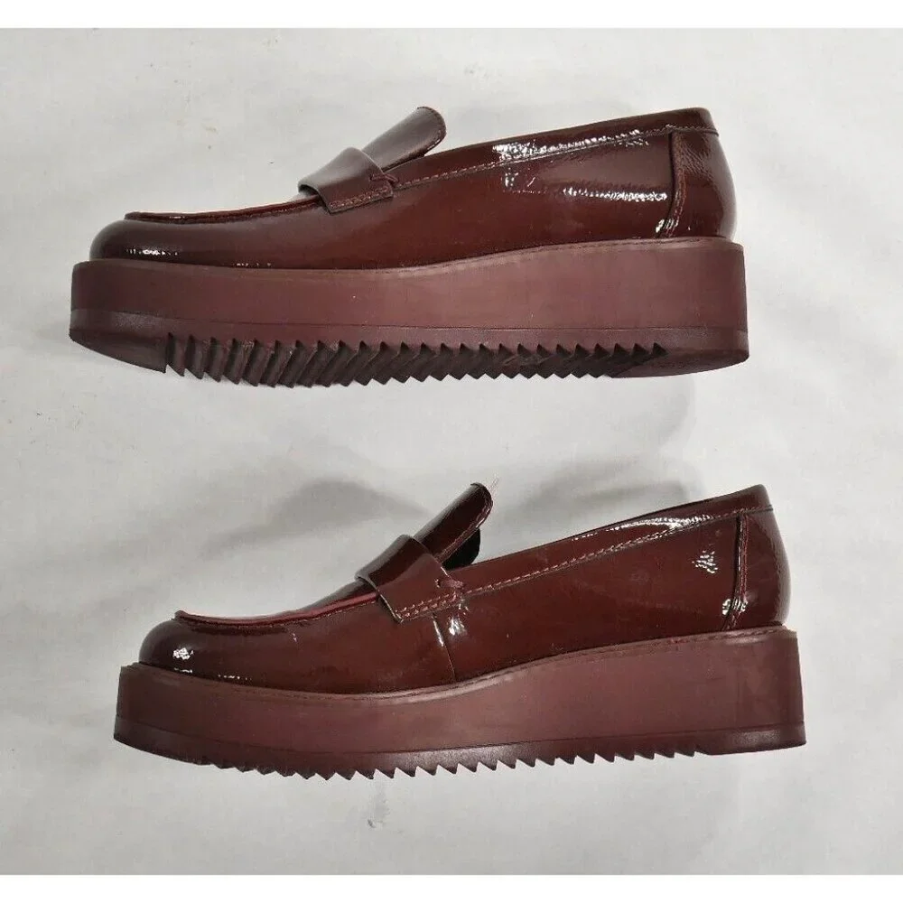 Franco Sarto Mahogany Brown L-Harper Loafers Vegan Platform Shoes Women's US 8 M